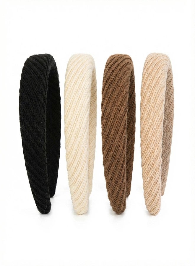 Agirlvct Headbands for Women, 4 PCS Wide & Thick Knitted Hair Band, Cute Fashion Non Slip Hairband,Comfortable Fabric Hair Accessories for Girls Washing Face Makeup Create A High Cranial Crest ( Neutral ) - Image 1